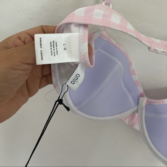 Onia Pink Gingham Two Piece High Waist Swimsuit L - Picture 9 of 9